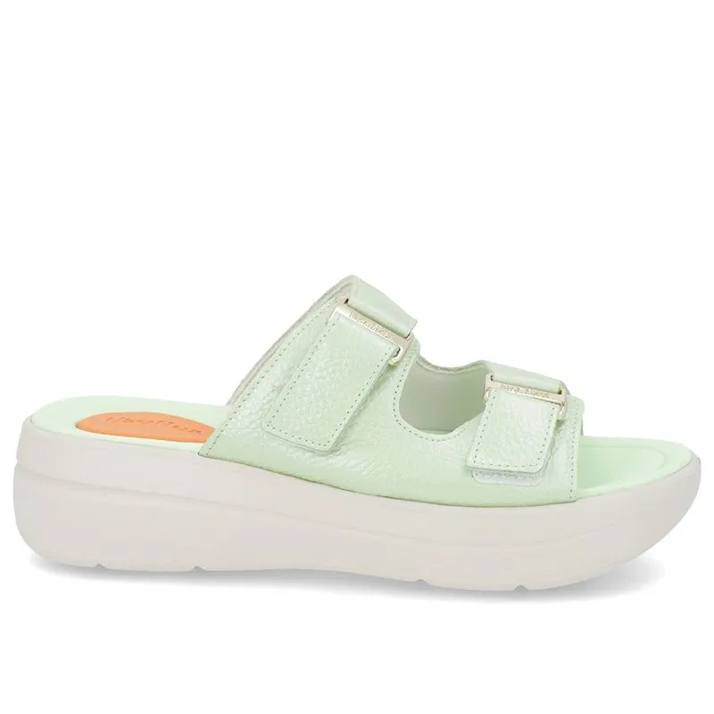 Tamanco Salto Plataforma Couro Verde Perolado Fivela 34