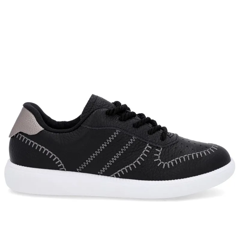 Tênis Preto Couro Estilo Costura Enfeite 40