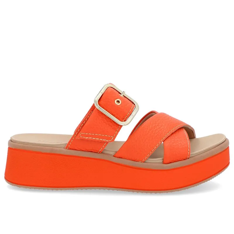 Tamanco Plataforma Couro Laranja Fivela 40