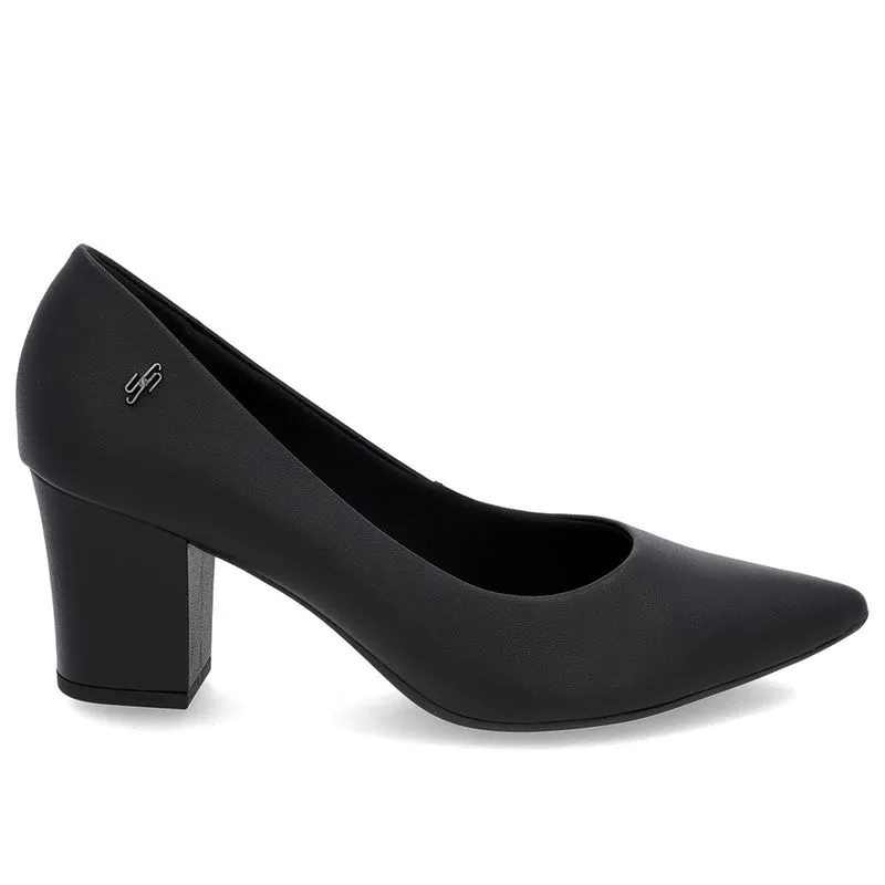 Scarpin Salto Bloco Couro Preto Bico Fino 40