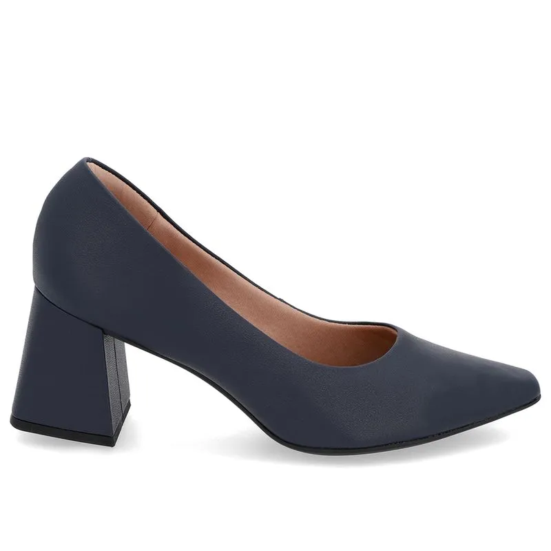 Scarpin Básico Couro Azul Bico Fino 34