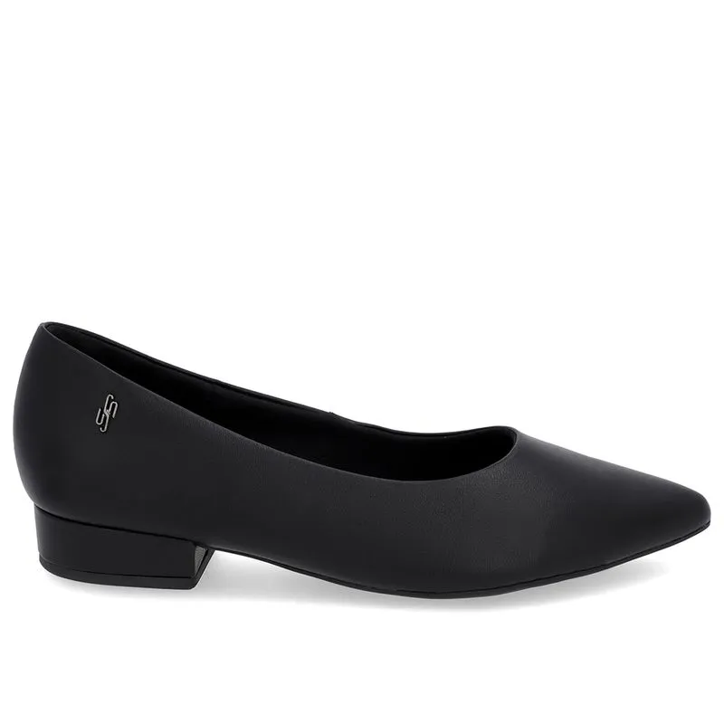 Scarpin Salto Baixo Couro Preto Bico Fino 34
