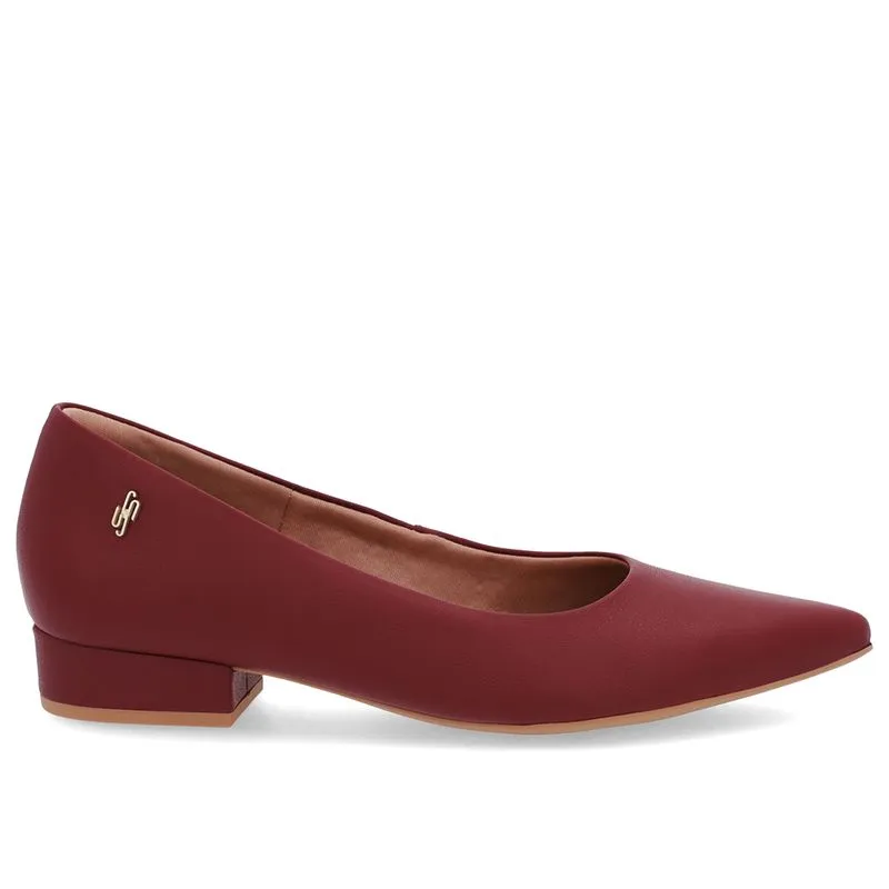 Scarpin Salto Baixo Couro Vermelho Bico Fino 40