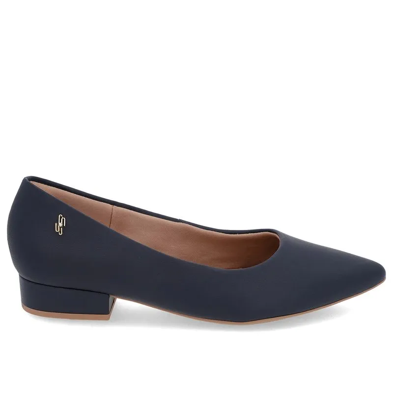 Scarpin Salto Baixo Couro Azul Bico Fino 39