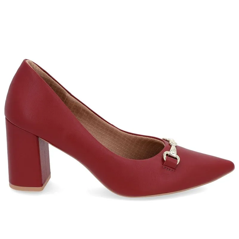 Scarpin Salto Bloco Couro Vermelho Bridão Bico Fino 40