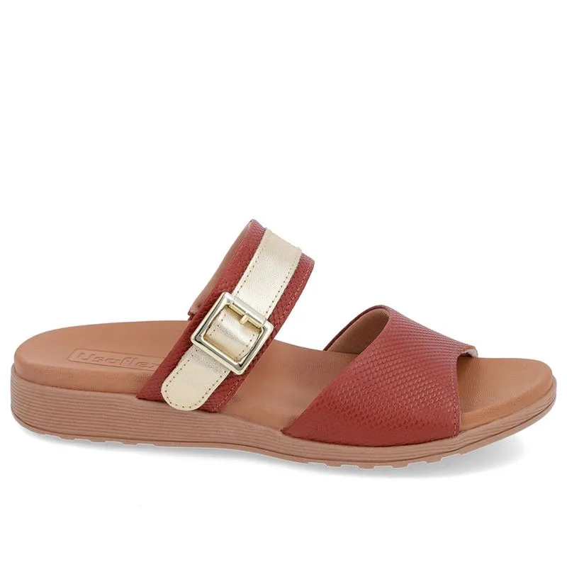 Slide Marrom Couro Plataforma Fivela 34