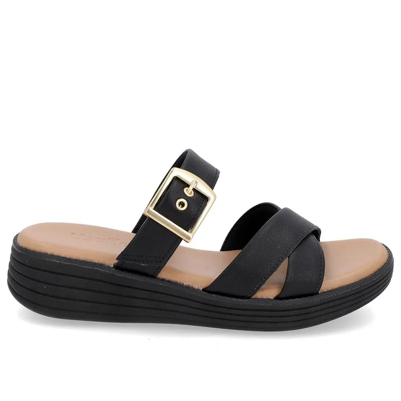 Tamanco Salto Plataforma Couro Preto Fivela 38