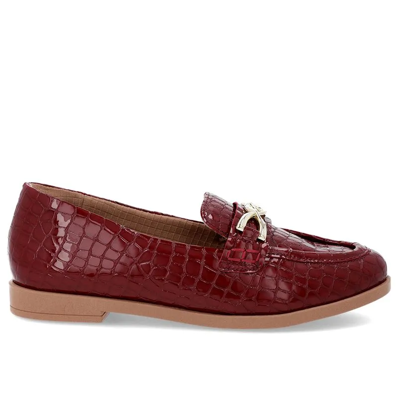 Mocassim Verniz Croco Vermelho Tira Bridão 39