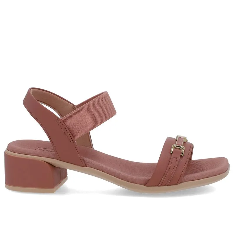 Sandália Bico Quadrado Couro Rosa Elástico 34