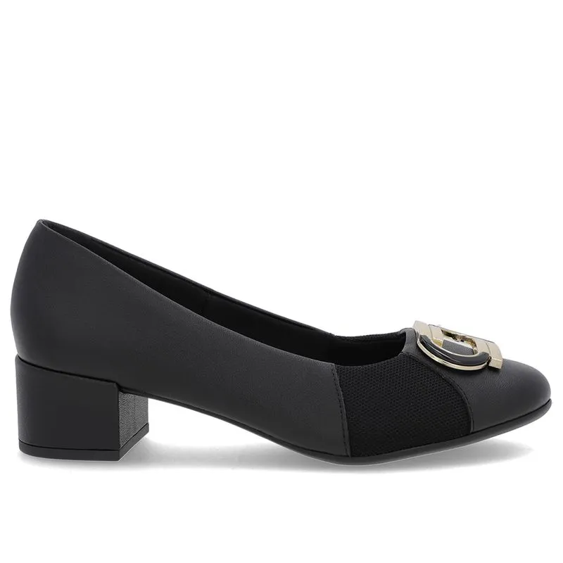 Scarpin Preto Couro Lateral Tecido 33