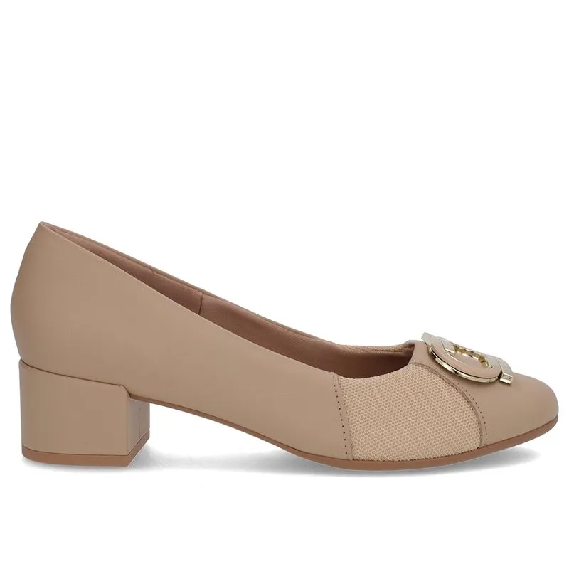 Scarpin Bege Couro Lateral Tecido 38