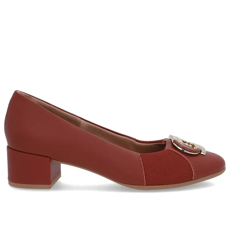 Scarpin Marrom Couro Lateral Tecido 36