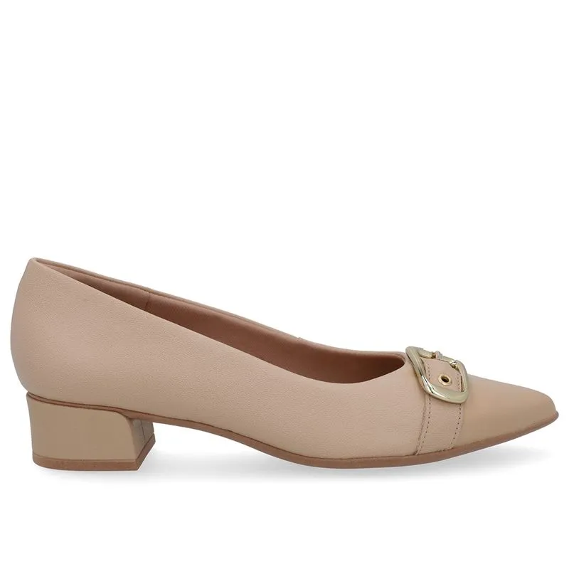 Scarpin Bege Couro Bico Fino Fivela 37