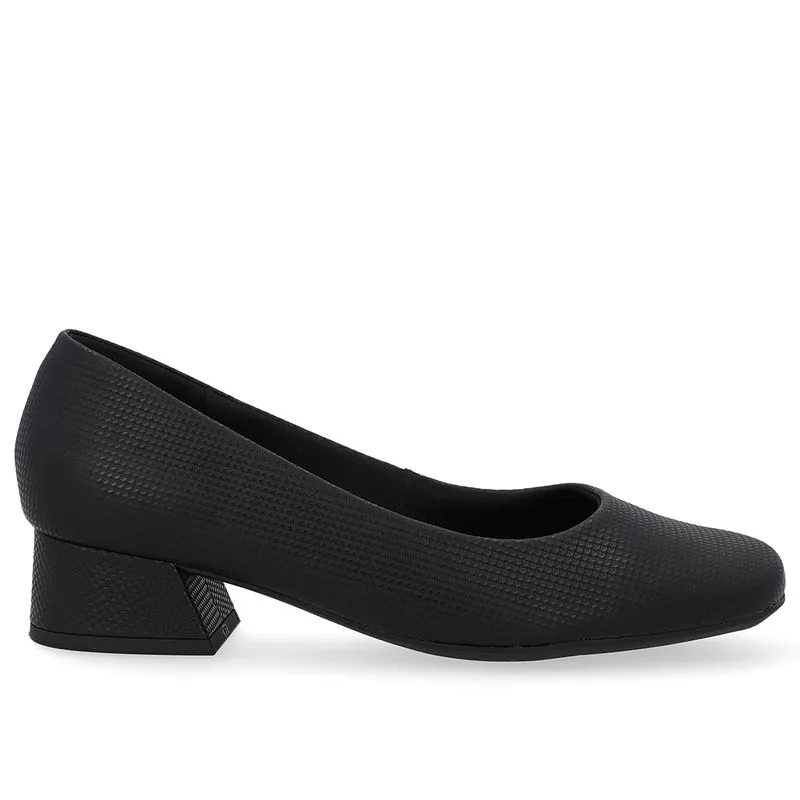 Scarpin Preto Textura Salto Bloco Couro Básico 37