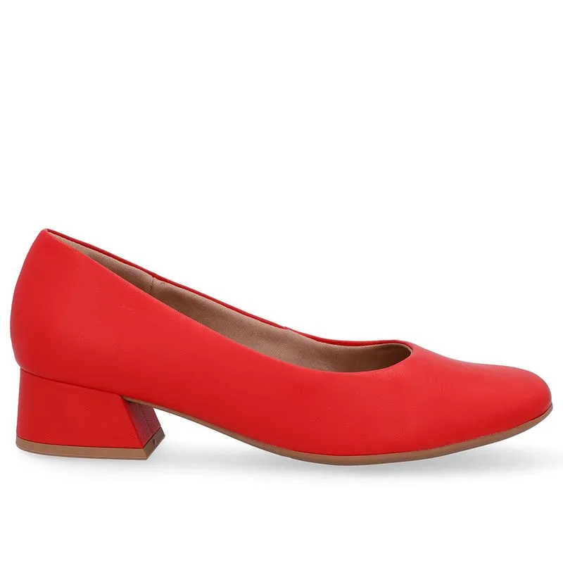 Scarpin Vermelho Salto Bloco Couro Básico 34