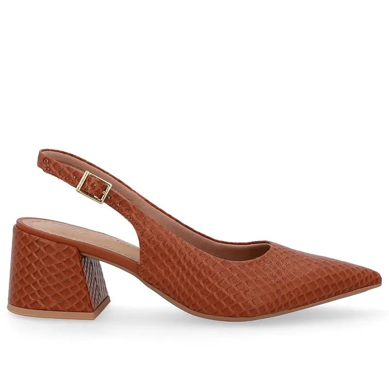 Slingback Marrom Bico Fino Couro Detalhe Fivela 34