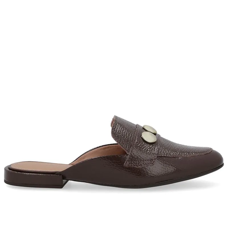 Mule Marrom Salto Bloco Verniz 36