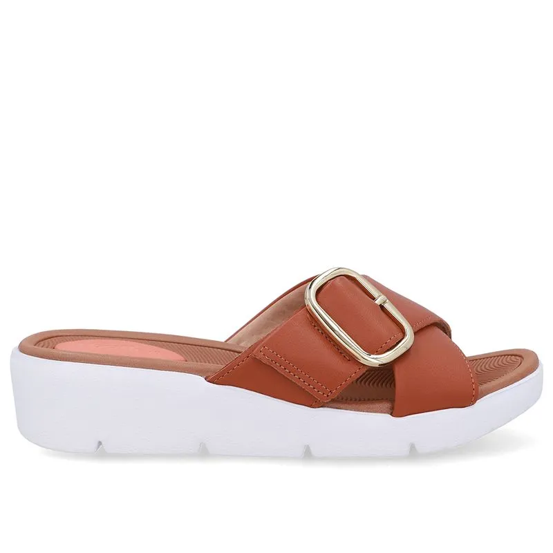 Tamanco Salto Plataforma Couro Marrom Fivela 39