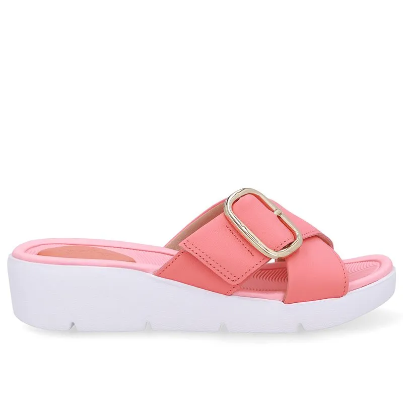 Tamanco Salto Plataforma Couro Laranja Fivela 35