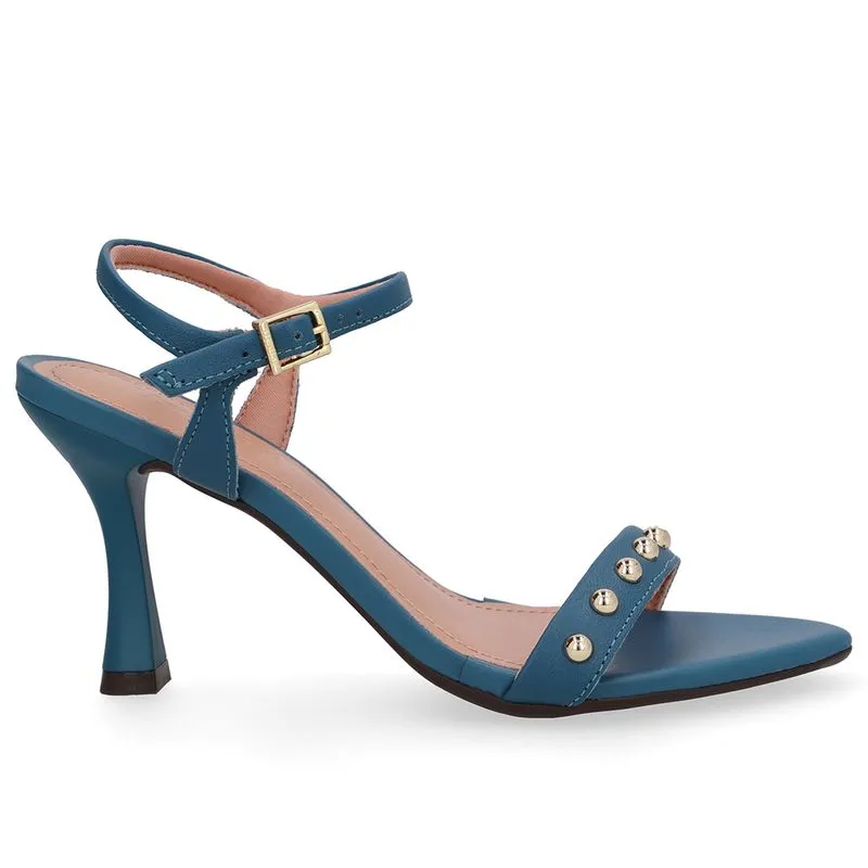 Sandália Salto Alto Couro Azul Bico Folha 36