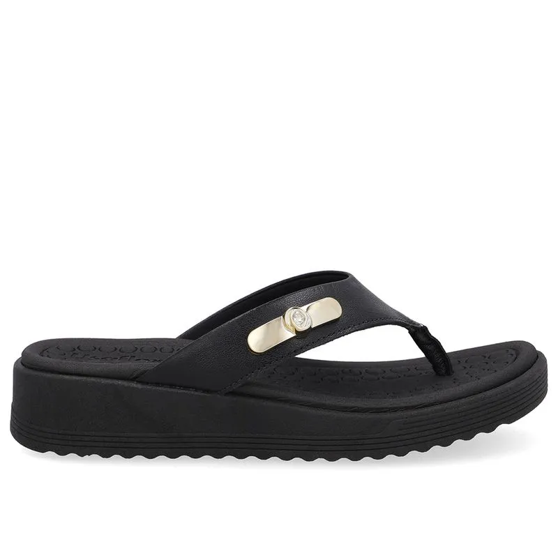 Chinelo Salto Baixo Couro Preto 37