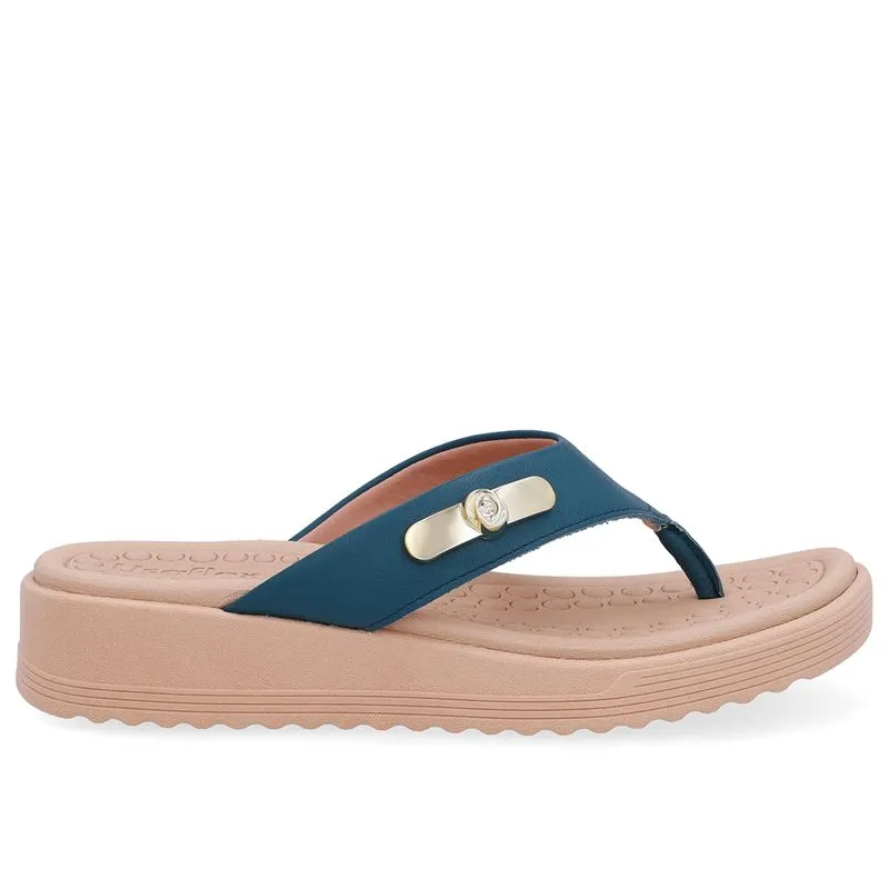 Chinelo Salto Baixo Couro Azul 39