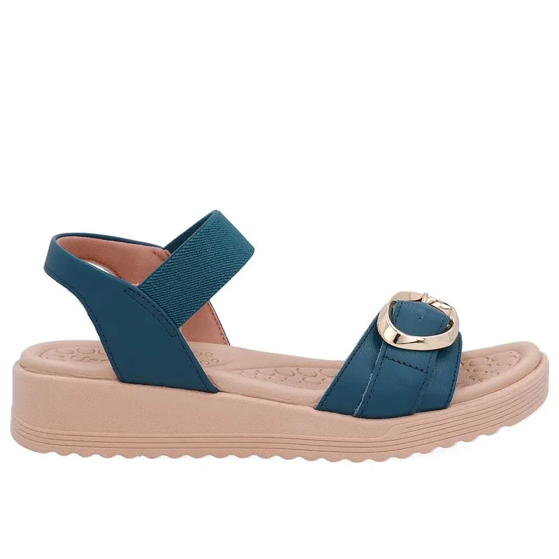 Sandália Salto Anabela Fivela Couro Azul 36