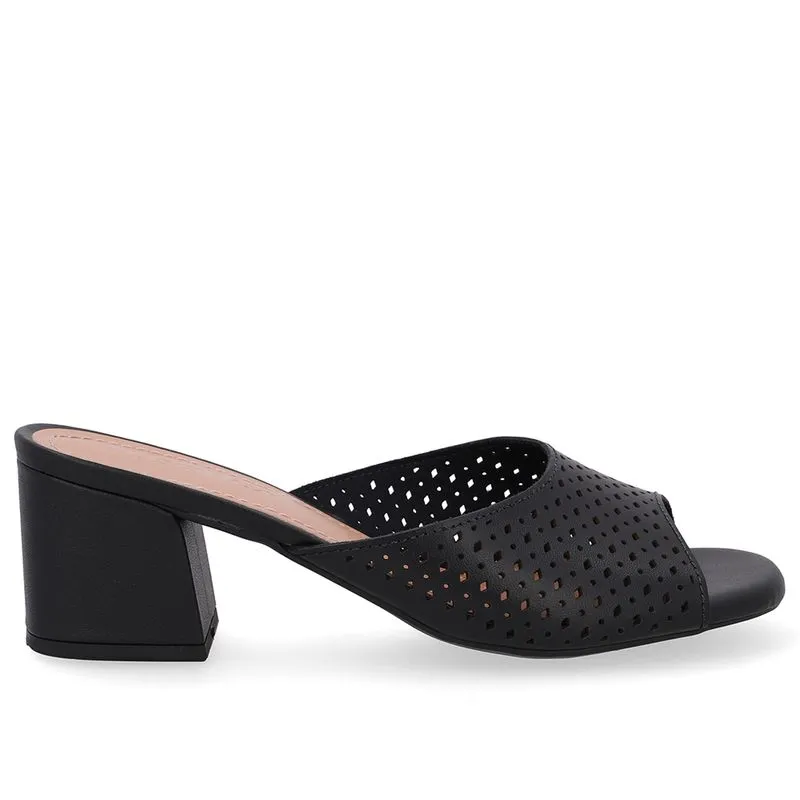 Tamanco Salto Bloco Couro Preto Laser 39