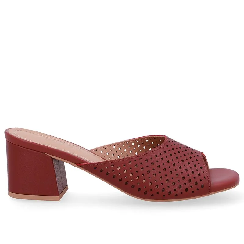 Tamanco Salto Bloco Couro Vermelho Laser 37