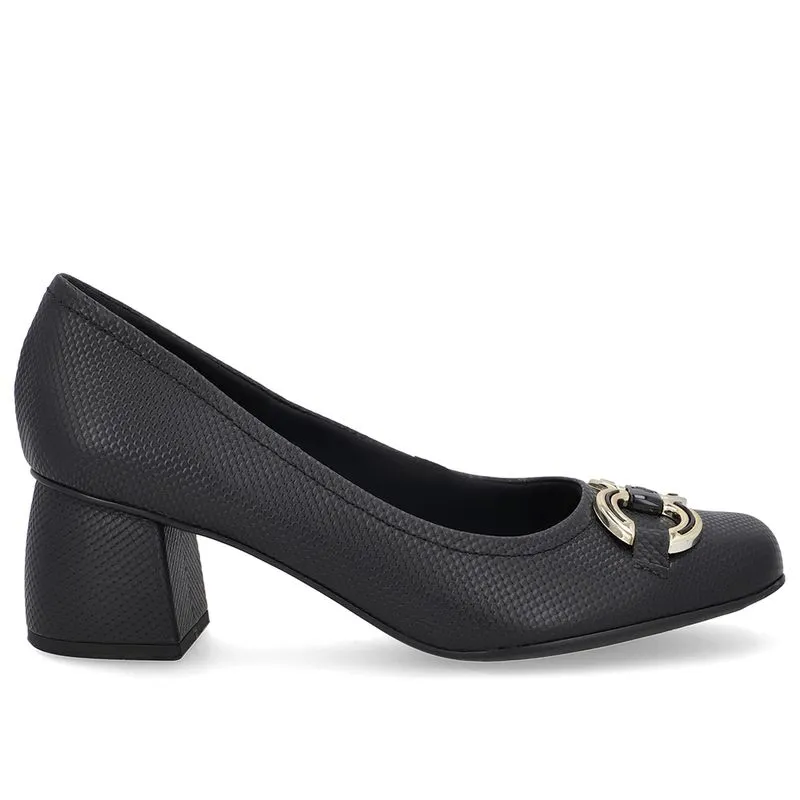 Scarpin Preto Bico Quadrado Couro Enfeite 36