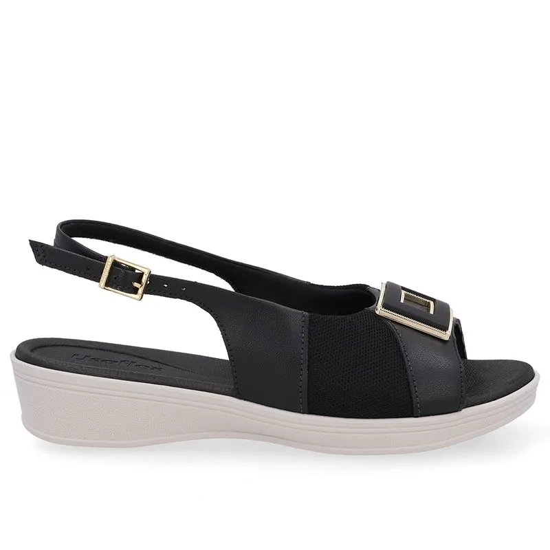 Slingback Preto Salto Anabela Couro 36