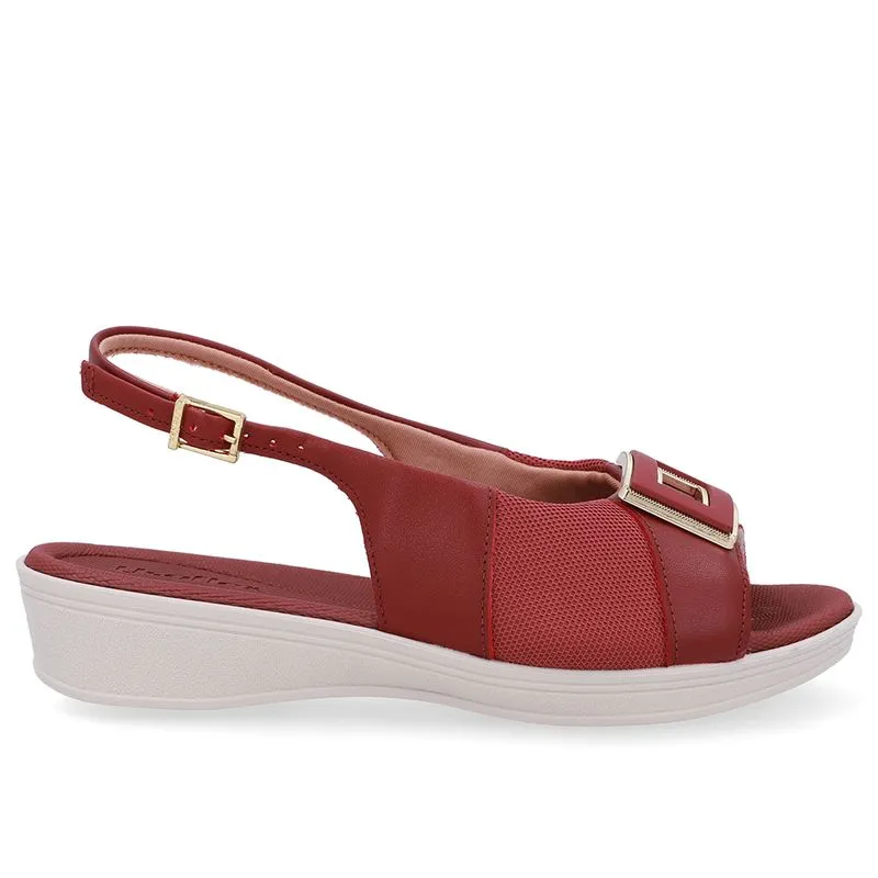 Slingback Vermelho Salto Anabela Couro 36