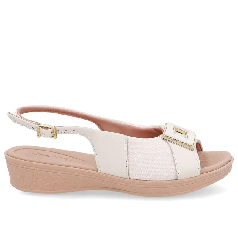 Slingback Branco Marfim Salto Anabela Couro 41