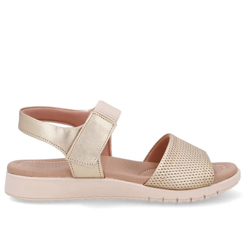 Sandália Salto Baixo Couro Dourado Fecho-Flex 35