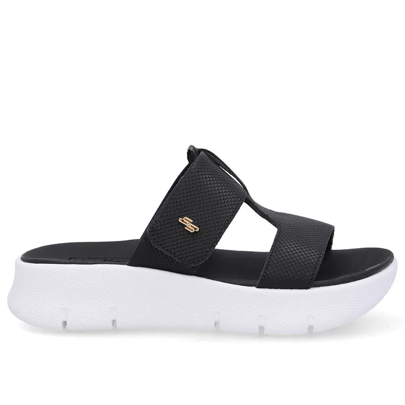 Tamanco Salto Plataforma Couro Preto Fecho-Flex 36