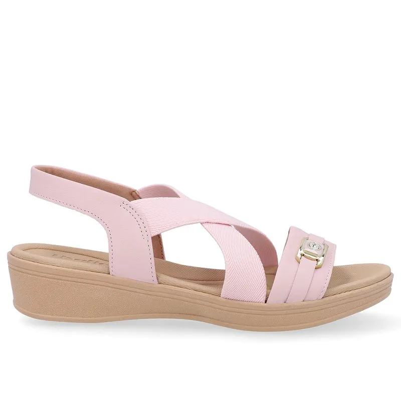 Sandália Couro Rosa Tiras Elástico 39