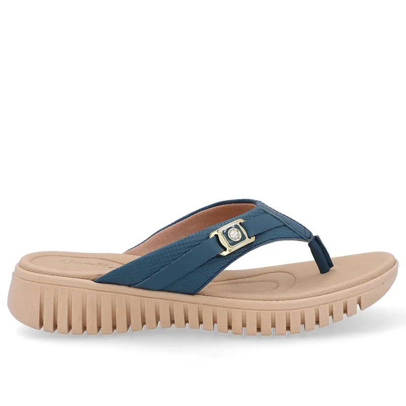 Chinelo Salto Plataforma Couro Azul Monograma 35