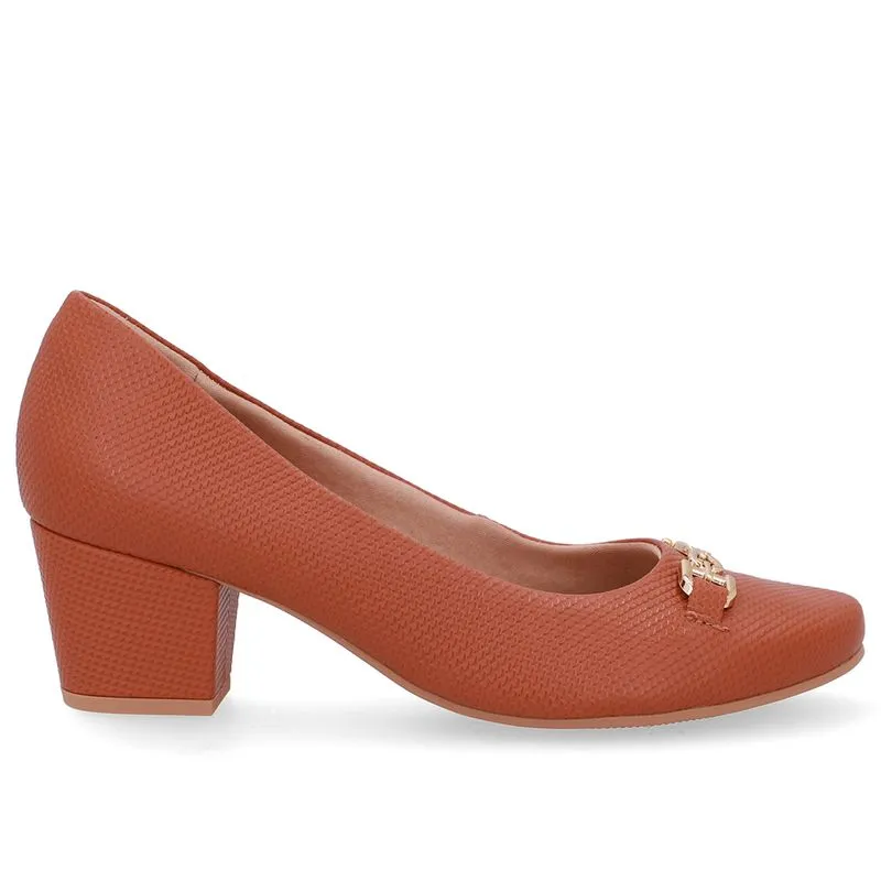 Scarpin Couro Marrom Detalhe Bridão 38