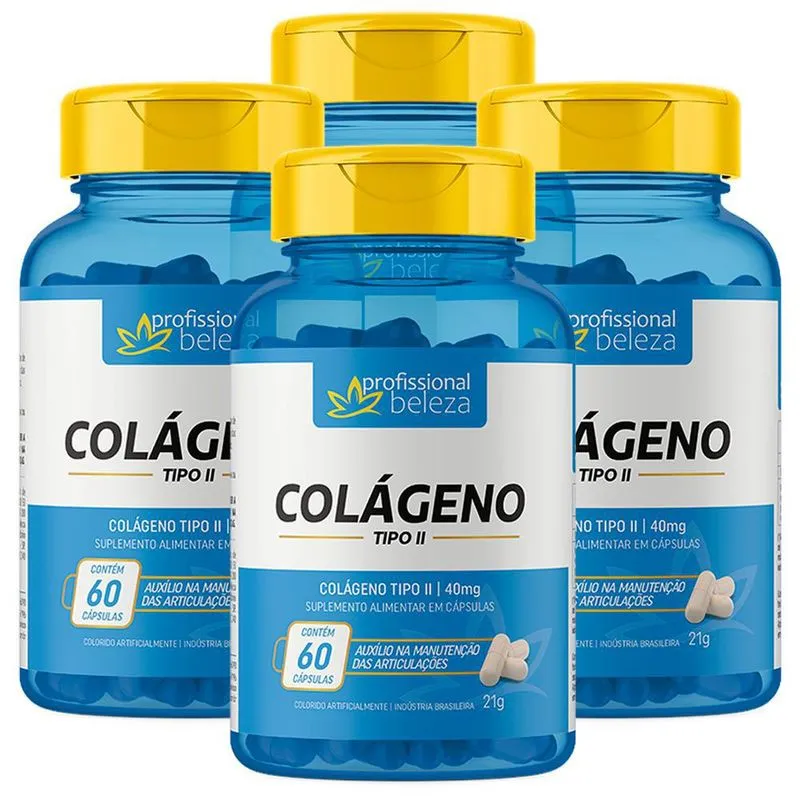 Kit 4 Colágeno Tipo 2 Articulações Profissional 60 Cápsulas