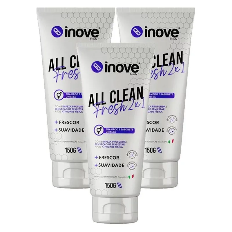 03 Shampoo E Sabonete Corporal All Clean Inove Beauty 150g