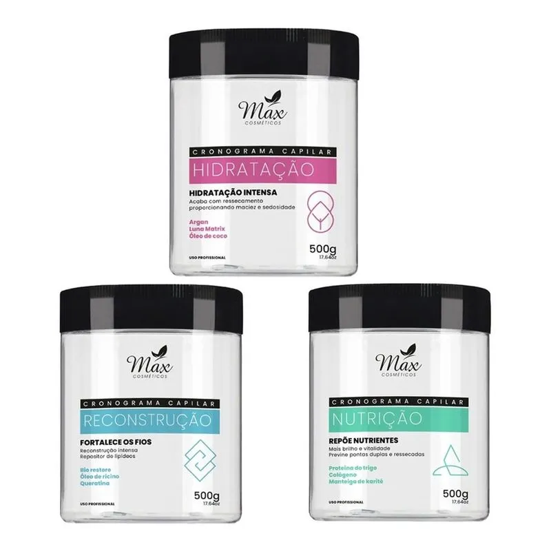 Kit Cronograma Capilar 3 Passos Máscara Profissional 1500 Ml