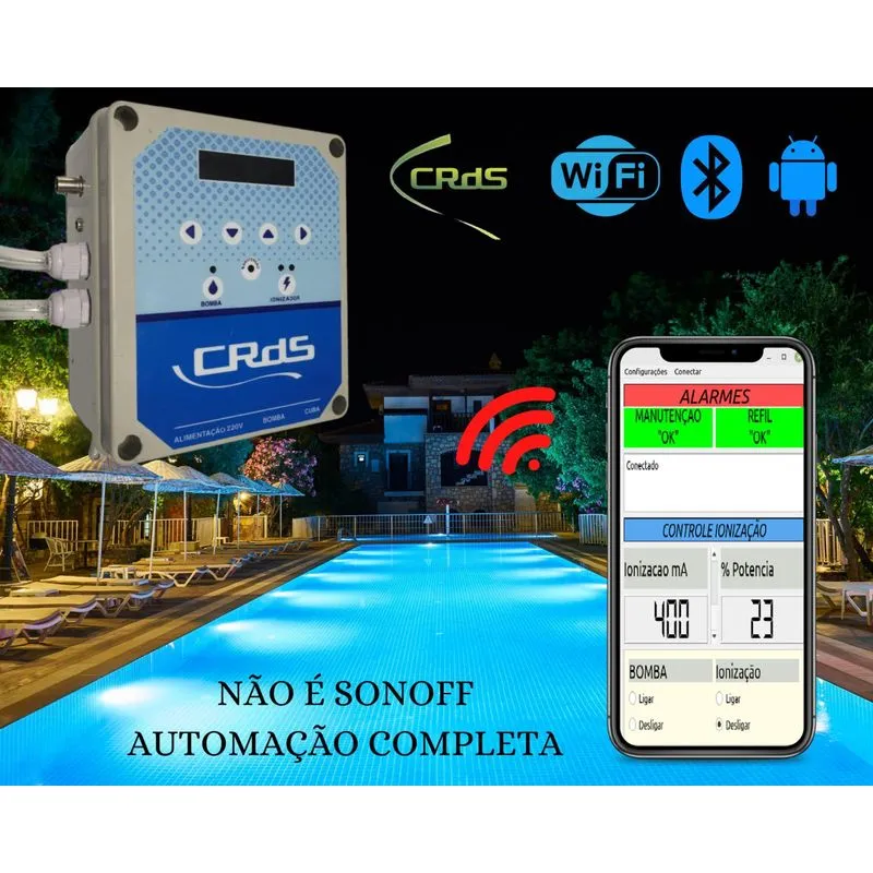 Ionizador Piscina 50m3 Com Dosadora, Wifi E Bluetooth Crds
