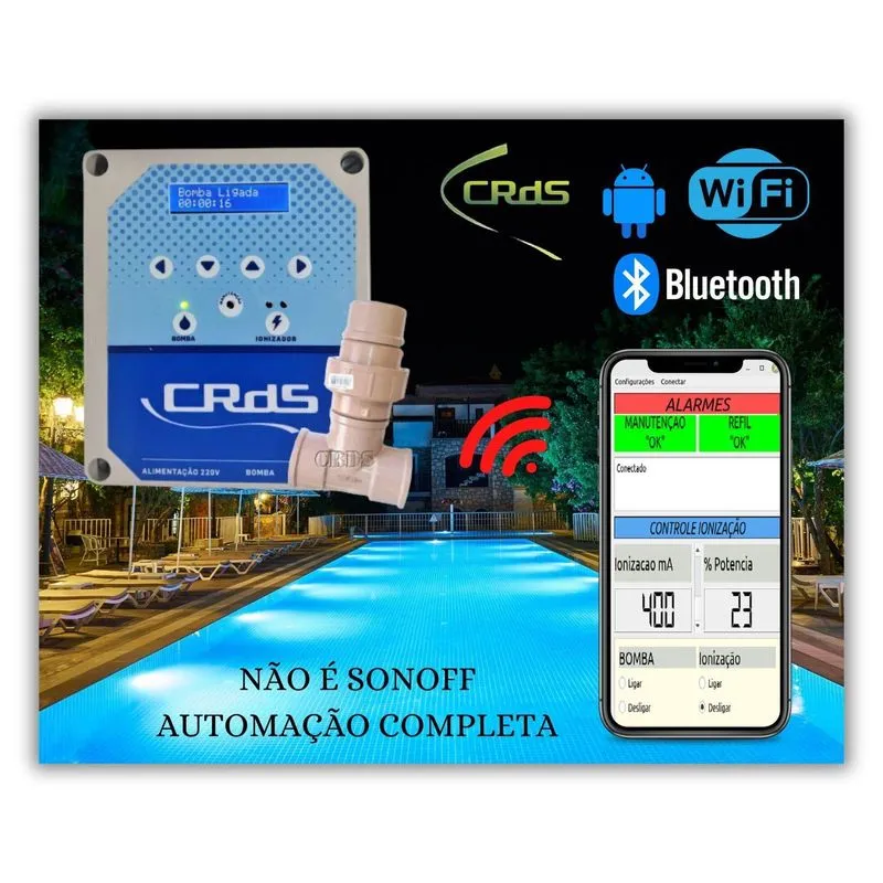 Ionizador Piscina 110m3 Cobre E Prata Com Wifi E Bluetooth