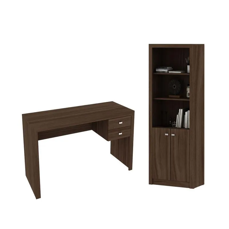 Escritório com Mesa para Computador 2 Gavetas Com Armário Pareteleira 2 Portas Carvalho - FdECOR