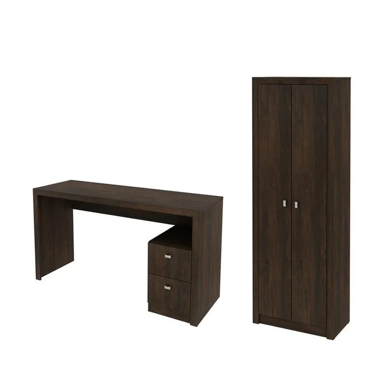 Escritório com Mesa para Computador 2 Gavetas Com Armário 2 Portas Rústico - FdECOR