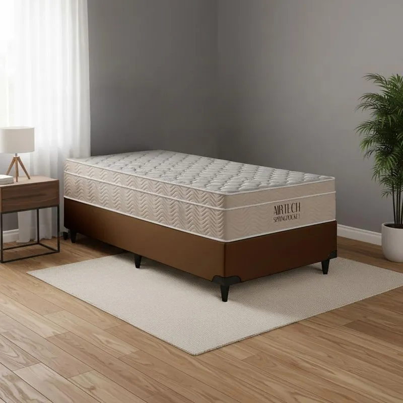 Cama Box e Colchão Airtech Molas Ensacadas (88x188)-Ortobom