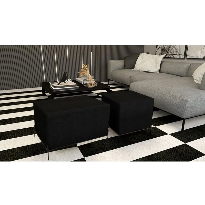 Conjunto Puff Barcelona E Puff Sevilha Preto/preto