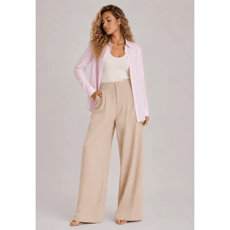 Calça Alfaiataria Wide Leg Bege Salvatore Tamanho P