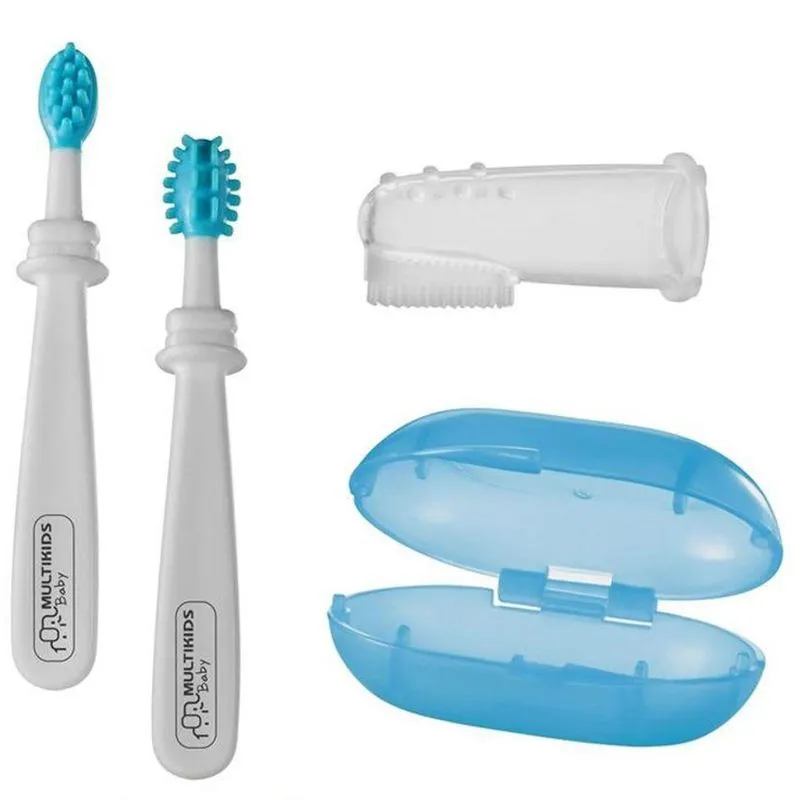 Kit Higiene Oral 3 Estágios Multikids Baby Azul Para Menino