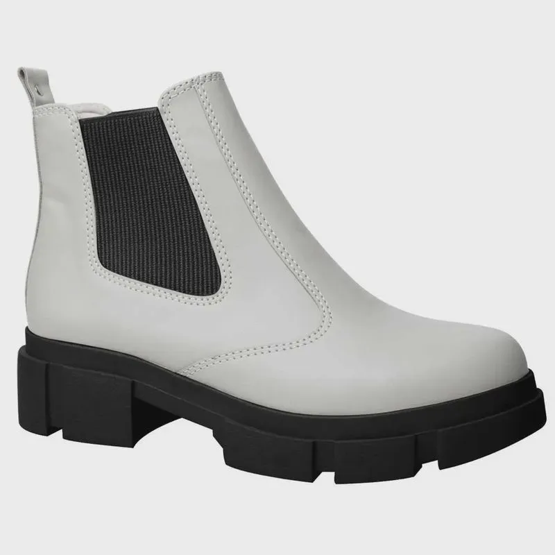 Bota Feminina Chelsea Calce Fácil Tratorado Off White Preto Quiz 63-1898-13